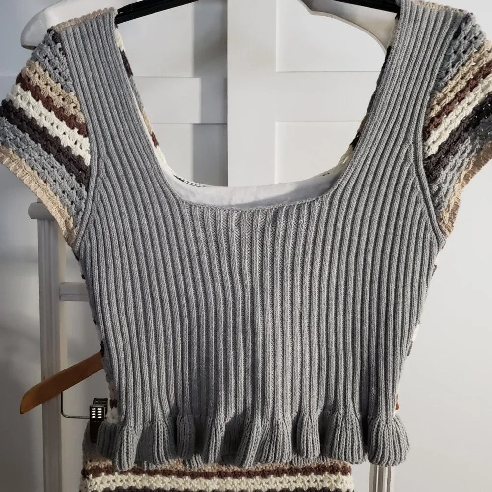 BNWT PROMESA Isla 100% cotton crochet knit lined skirt set in Mocha (M} - Picture 4 of 9